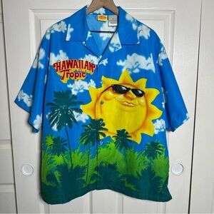 Hawaiian Tropic Blue Sky Happy Summer Sun Sunshine Camp Shirt Button Up Size XL